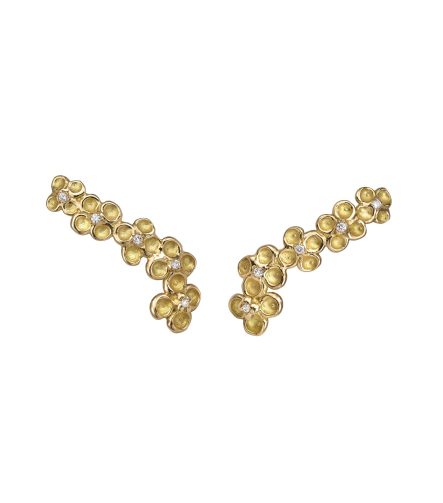Boucle d'oreilles Jardin mystérieux creatrice Anais Rheiner or jaune ciseler sertis de diamants