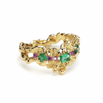 Anais Rheiner Bague nature sauvage or jaune emeraudes et saphirs roses