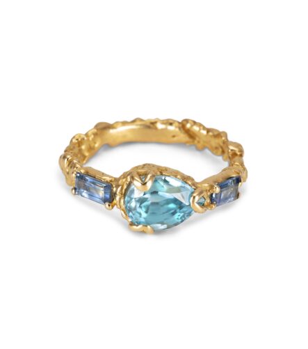 ENVOL RADIEUX bijoux bague or jaune 18 carat saphire bleu et zircon Anais Rheiner