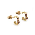 MINI HOOPS PAIR  RECYCLED YELLOW GOLD 18CT  3 ORANGE SAPPHIRE