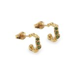 MINI HOOPS PAIR  RECYCLED YELLOW GOLD 18CT 3 GREEN TSAVORITE