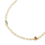 SALMON & GREEN TOURMALINE CHAIN NECKLACE 46 CM RECYCLED GOLD 18CT